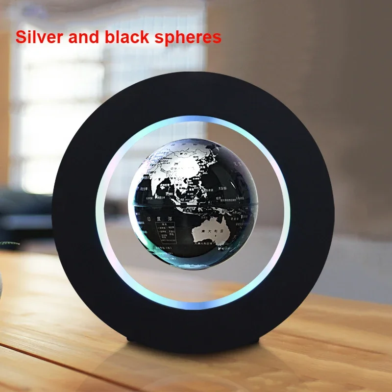 Round 4in Illuminated Magnetic Levitation Floating Globe Earth Map Electric Led Light World   Office Decor Creative Gift