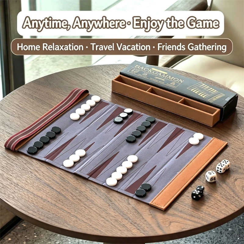 PU Board Backgammon Set with Acrylic Counters and Flexible Storage Design for Family Entertainment, Travel, Camping, and 24BD