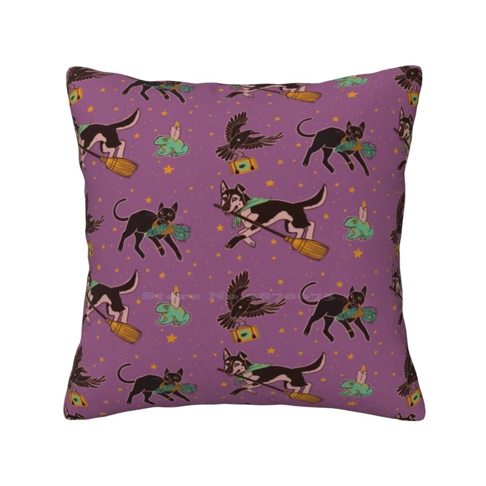 Familiar Friends Pillowslip Pillowcase Animals Dog Cat Crow Frog Witchcraft Familiar Friends