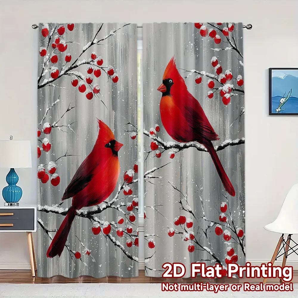 2D Flat Printing,JIT 2pcs, Curtains (Without Rod) Crimson Cardinals Minimalist Chic Curtains Polyester Easy Install Curtains