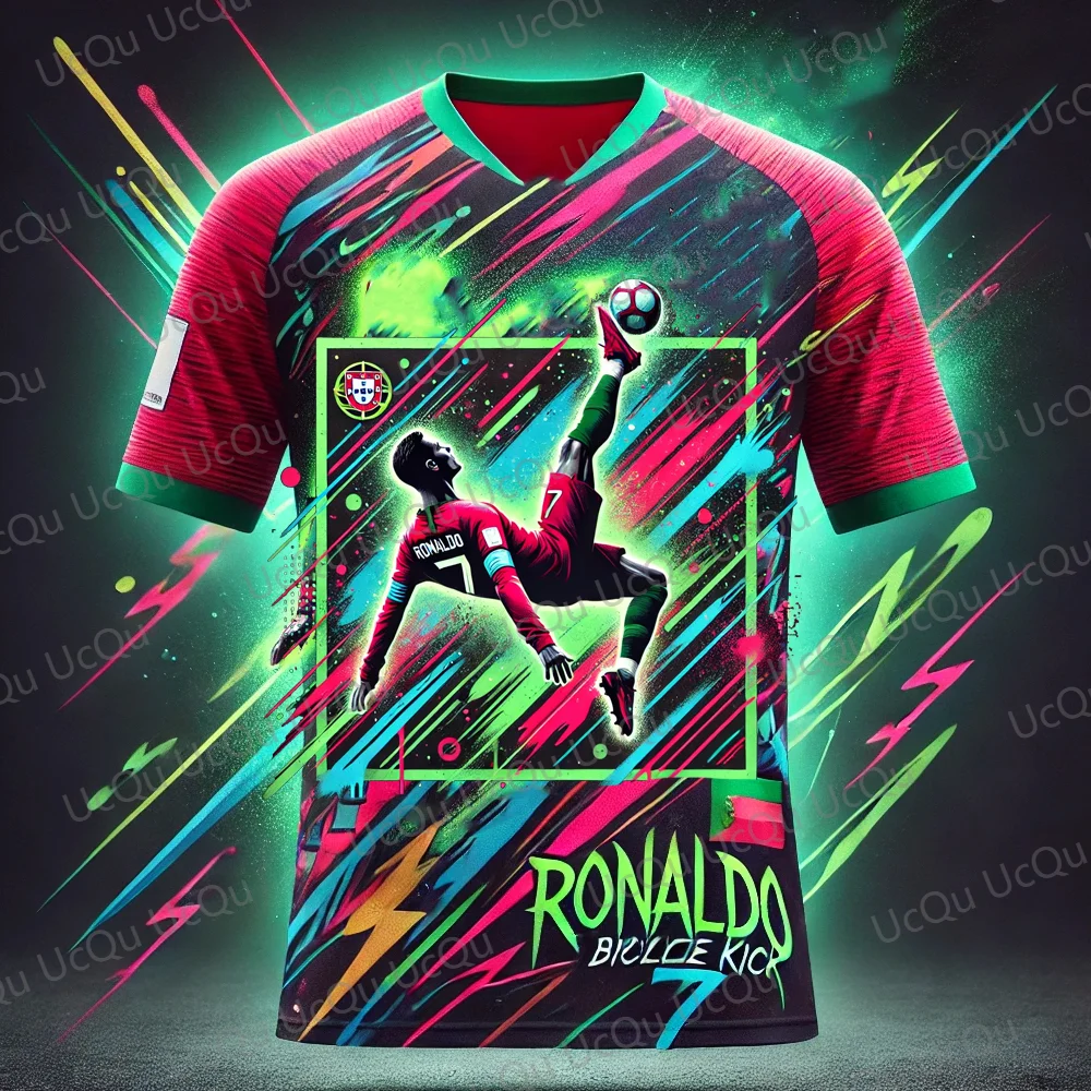 New Summer RONALDO 7 Tee Jersey Bicycle Kick CHATGPT Graffiti Art Intelligent Design Edition Special Oversized Soccer Jersey