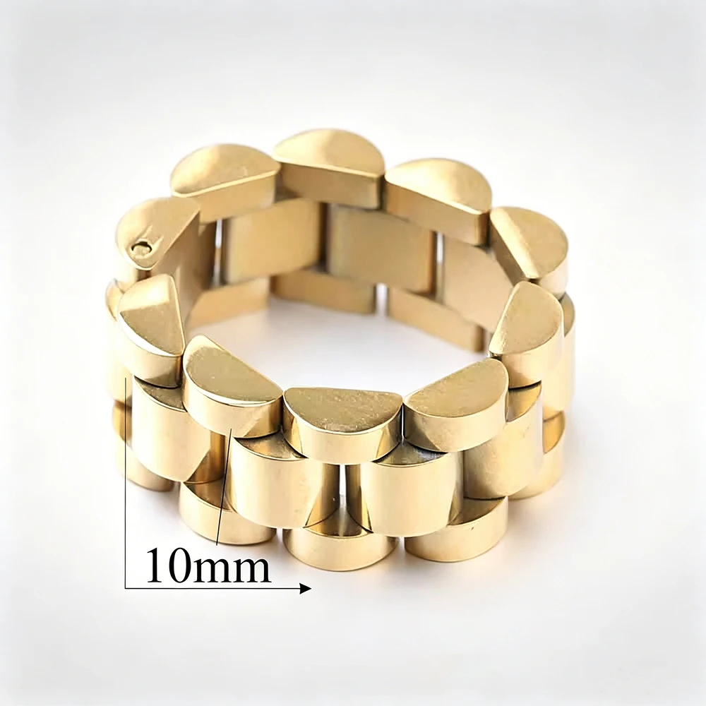 Trend Bold Watch Link Chain Wide Cuff Ring Gold Silver Color Option 316L Stainless Steel Waterproof Anti Oxidation Statement Hip
