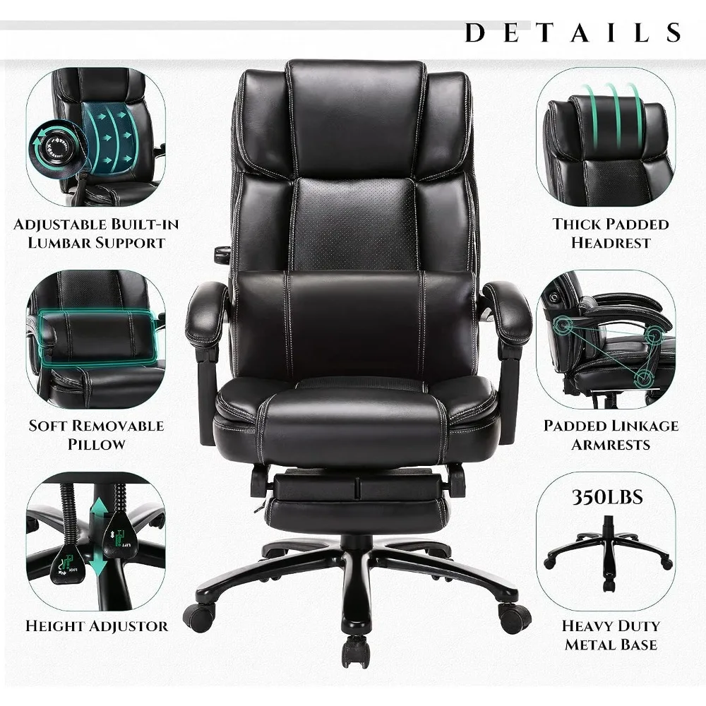 Lumbar Support Pillow Gaming Chair Executive Computer Desk Chair Thick Bonded Leather for Comfort 350LBS Black freight Free