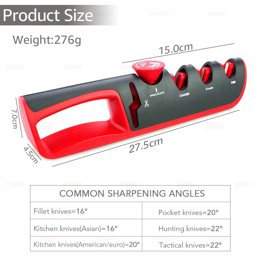 STONEGO 4-Stage Angle Adjustable Knife Sharpener - Professional Kitchen Knife and Scissors Sharpening Tool with Sharpening Stone