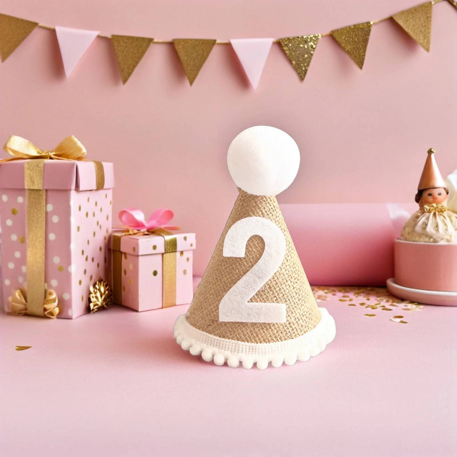 

Gatuida 1 Pc Kids Birthday Party Hat Girl Happy Cap Infant Headband Cartoon Linen Accessory Rose Beanie Photo Prop