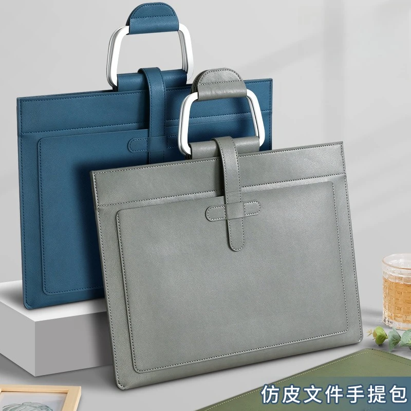 Business Large-capacity File Bag Handbag Storage Computer Bag PU Leather Office Storage