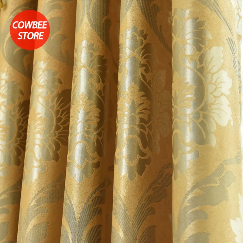 European Jacquard Blackout Curtains for The Living Room Bedroom Double-sided Monochrome Fabric Windows Backdrop Golden Curtain