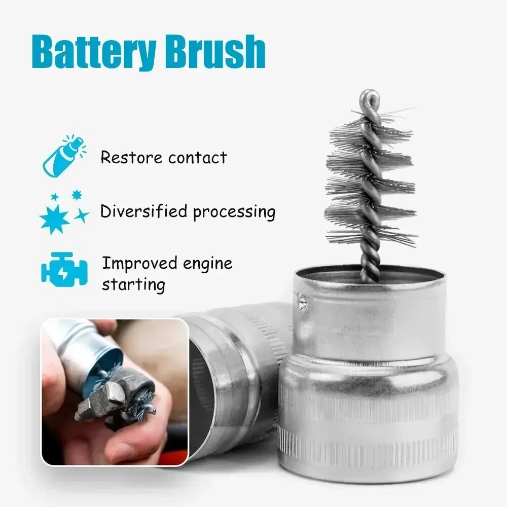 Car Battery Brush Post Terminal Cable Cleaner Dirt Corrosion Stainless Steel Brushes Automotive Wash Cleaning Battery Wire Brush