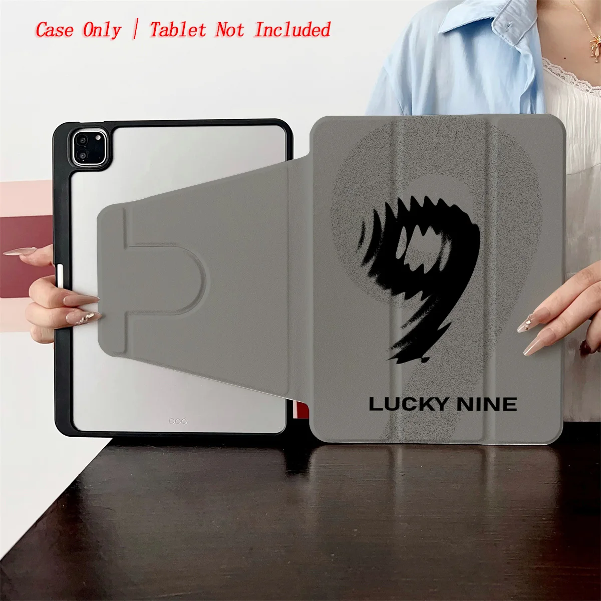 

Sleek Gray Base & Black Number Nine Pattern iPad Cover For Apple iPad 10.2 10.9 Inch Pro 11 Air 5 Mini 6 Shockproof Case