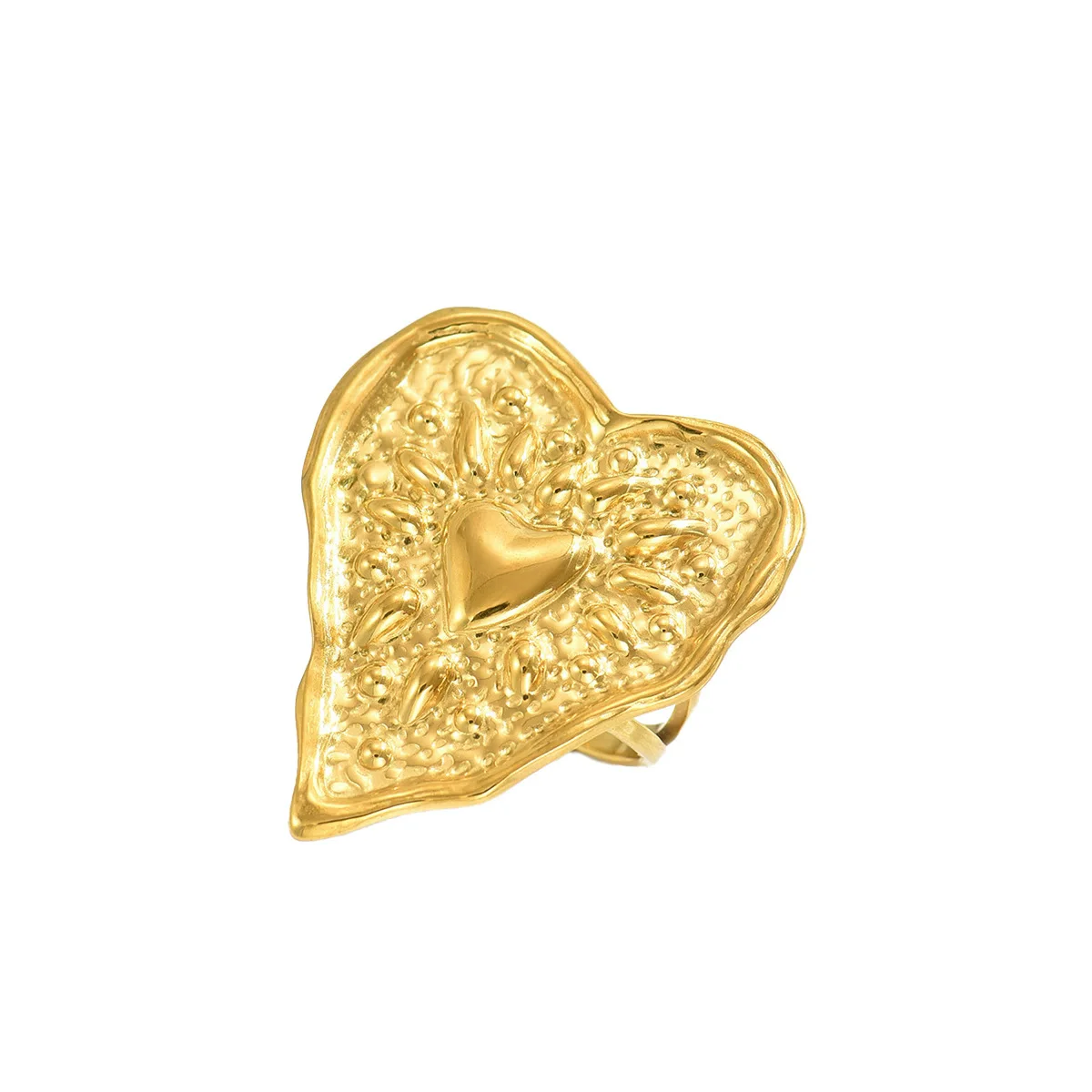 Xiyanike Overdreven Persoonlijkheid Geplooide Textuur Hart Open Ringen Voor Vrouwen Vintage Mode Nieuwe Sieraden Gift Party Dagelijks Anillos