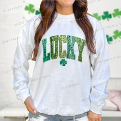 Irish Day Happy Lucky Women Slim Fit Sweater Lucky Sequin Graphic Sweatshirts Funny St Patrick's Day Shamrock Woman Clothing