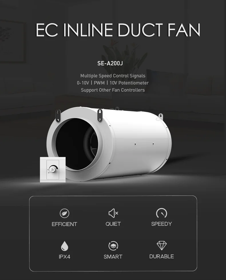 Sensdar 8 Inch Silent EC Motor Grow Ventilation Inline Duct Fan