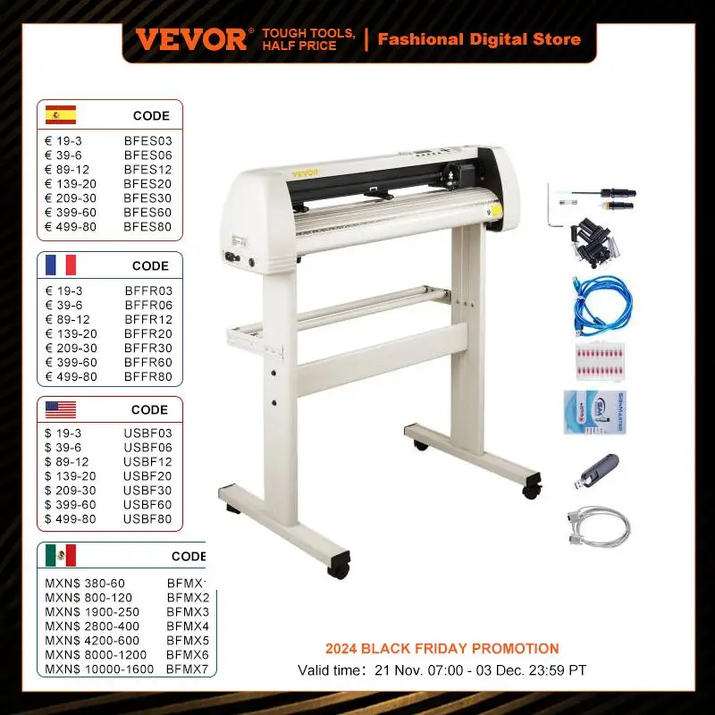 VEVOR 28 / 34 Inch Vinyl Cutter Plotter Sign Cutting Machine with 20 Blades LCD Signmaster Software USB Port 2 Pinch Rollers