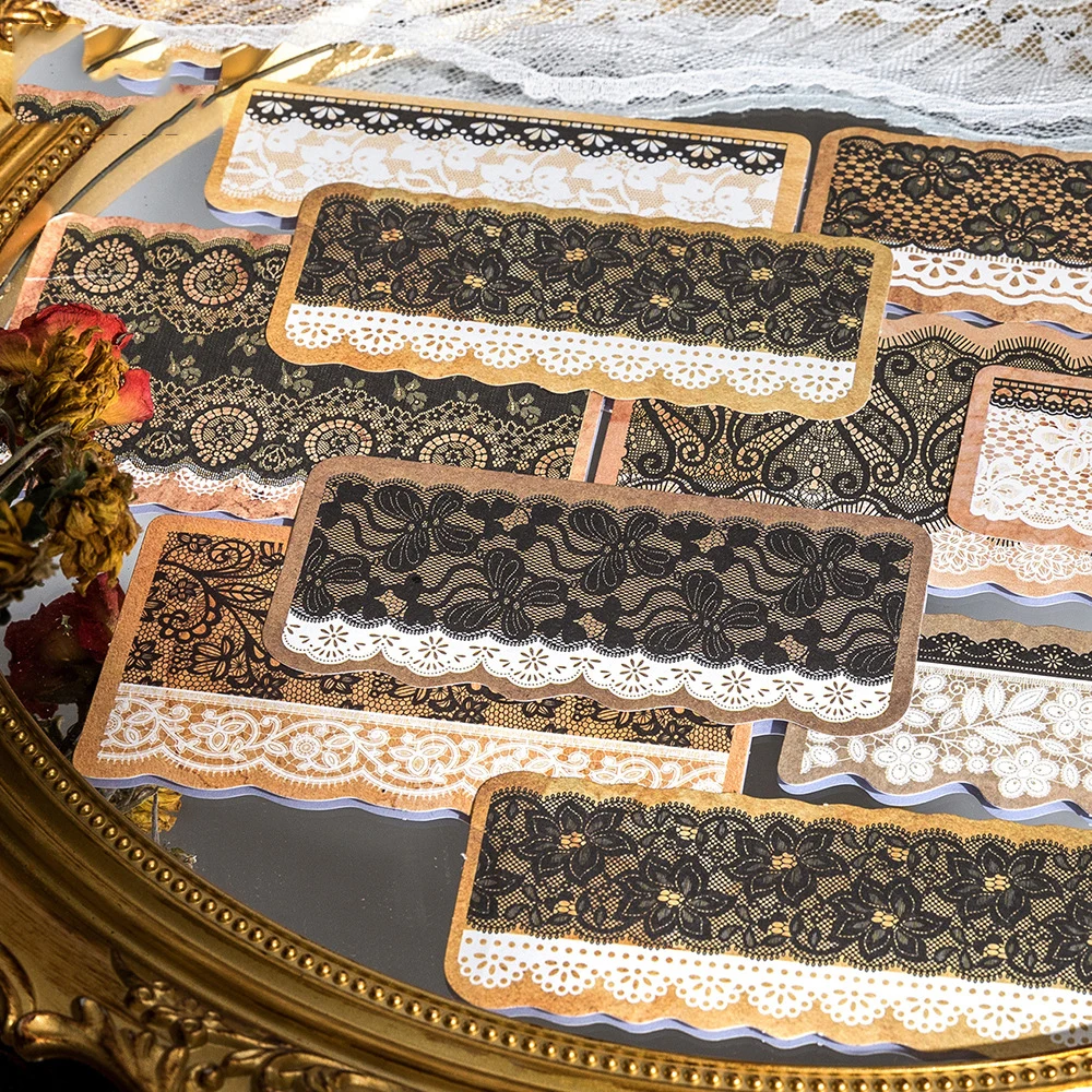 Vintage Lace Collection Series Retro Lace Flower Border Landscape Sticker Creative DIY Journal Material Collage Stationery