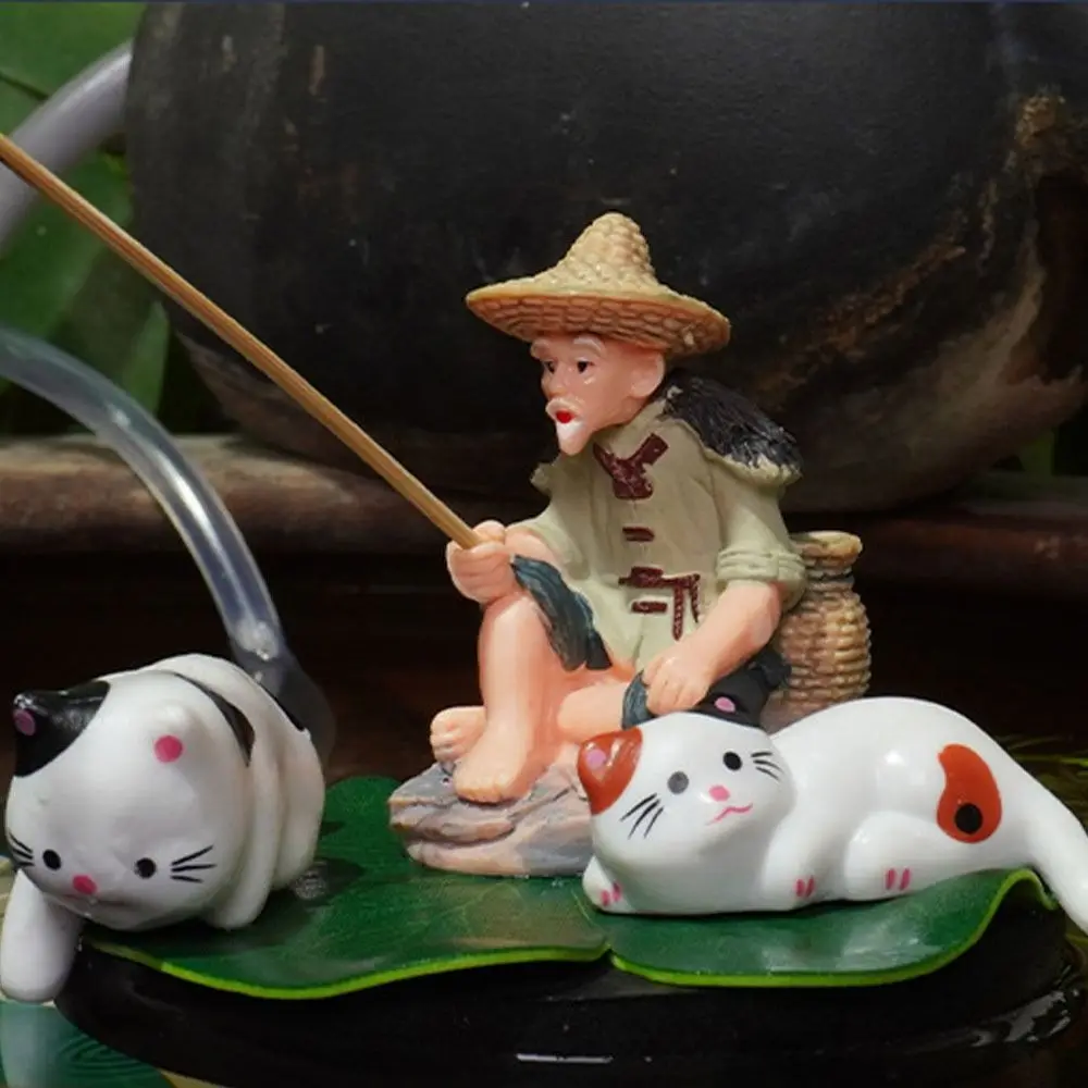 PVC Old Man Fishing Ornament foam lotus leaf Jiang Tai Gong Fishing Floating DIY Miniature Room Decoration