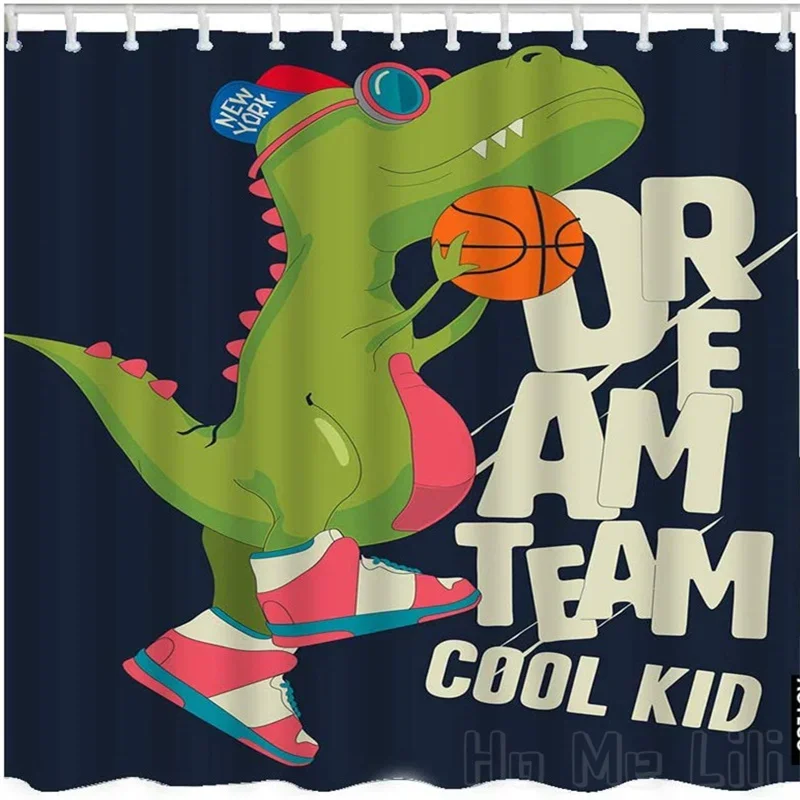 Dinosaur Shower Curtain By Ho Me Lili Cool Hipster Playing Basketball With Word Bathroom Bathtubs Decor Waterproof Polyester