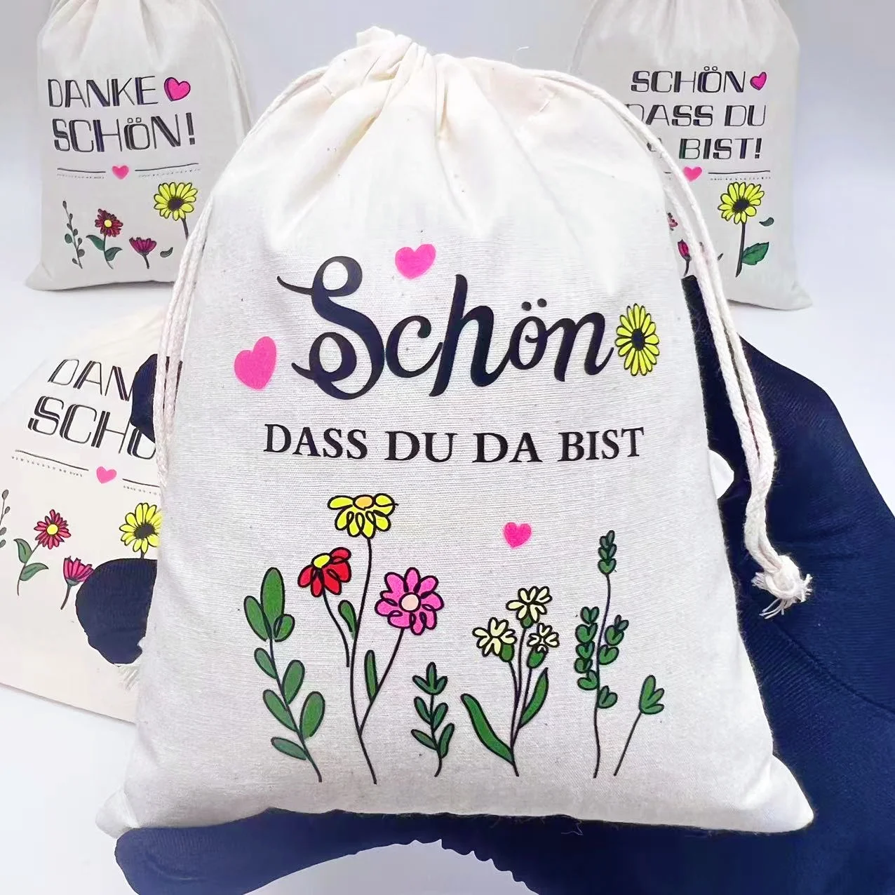 5 bolsas de regalo de algodón floral alemán, bolsas con cordón adecuadas para fiestas de cumpleaños, graduaciones, reuniones de amigos 13*18