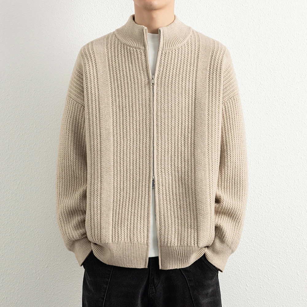 

Stand Collar Zip Up Cardigan Sweater Men's Knitted Jacket Autumn Winter Casual Versatile Light Mature Style Loose Fit Tops