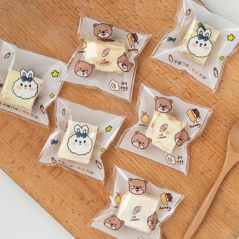 95PCS Kitchen Cartoon Snowflake Crisp Packing Ziplock Bag Bakery Self-Adhesive Cookies Separate Transparent Cute Small Bag