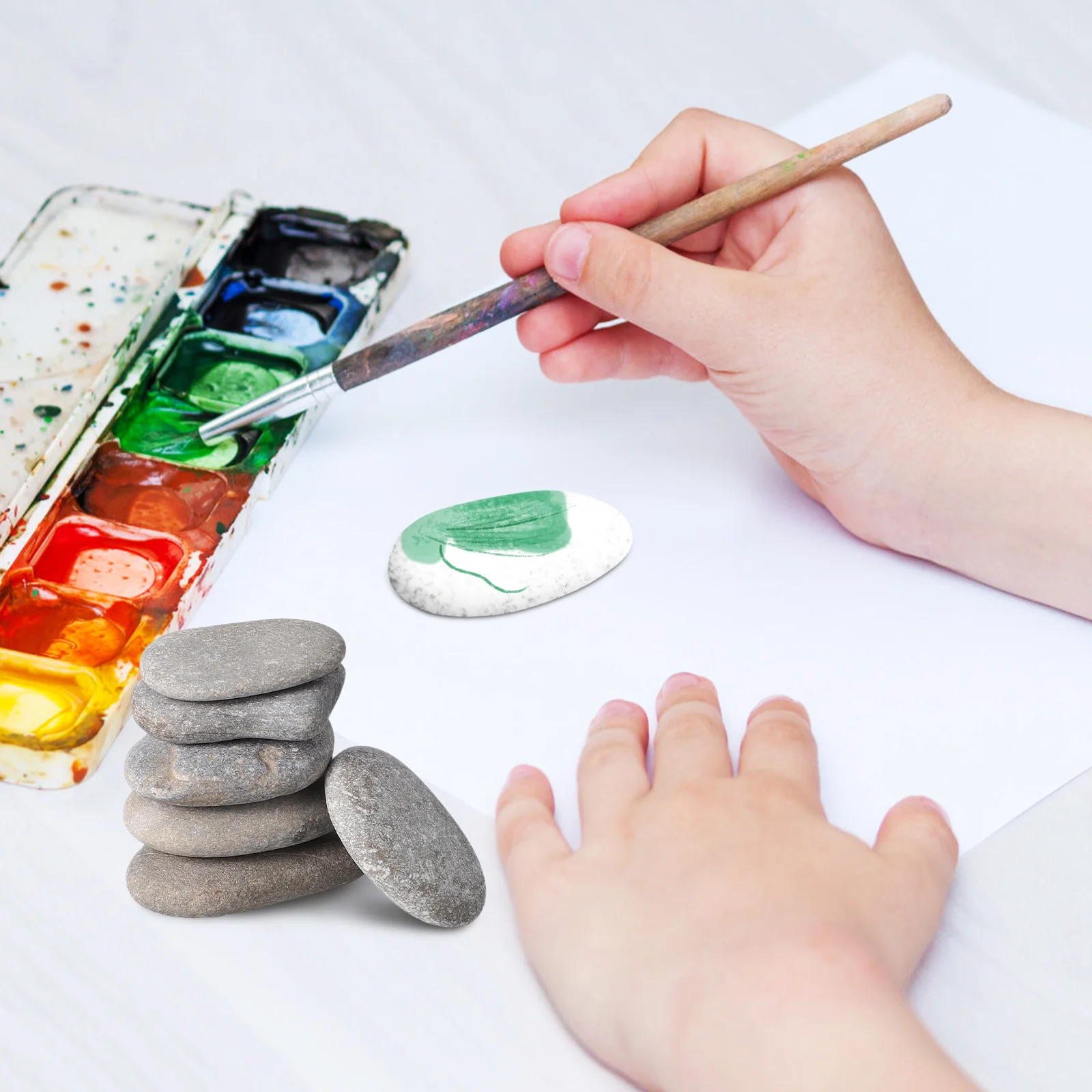

20 Pcs Painting Stones Smooth Natural for DIY Crafts Water Mill Round Polished Pebbles Set Creative Tools