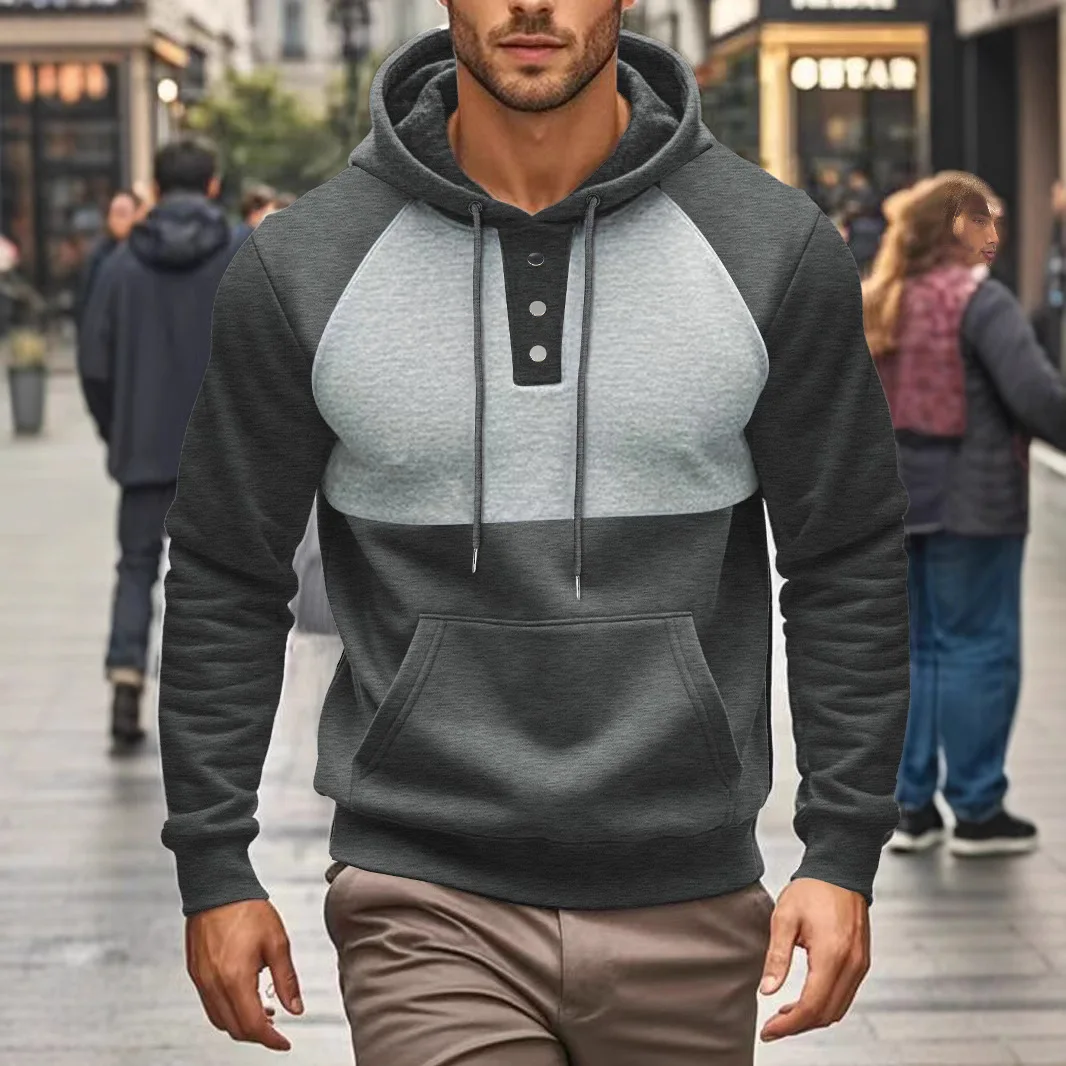 Men's Sports Casual New Colorblock Hoodie Sweatshirt Pullover Loose Fit Soft Warm Autumn Winter Long Sleeve Men's Top Streetwear