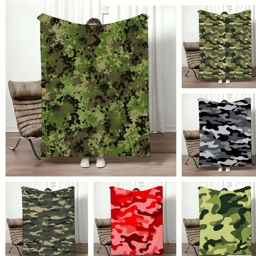 Military Style Camouflage Throw Lightweight 280g Flannel Blanket Soft Skin friendly For Summer Cooling