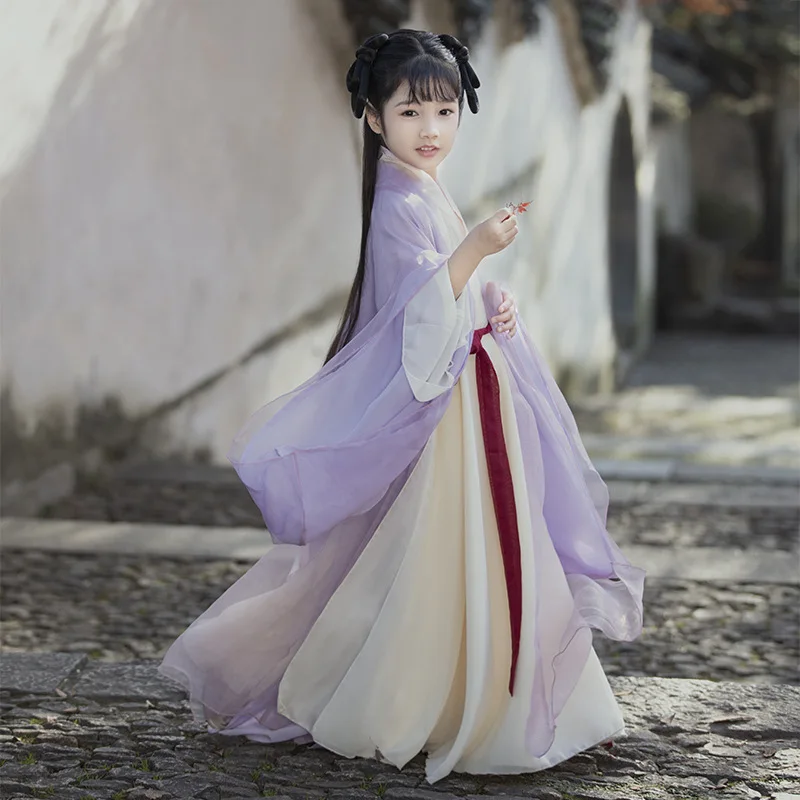 Vestido tradicional Hanfu para crianças, traje de palco chinês antigo, dança de fadas das meninas, roupas princesa, cosplay para crianças, original