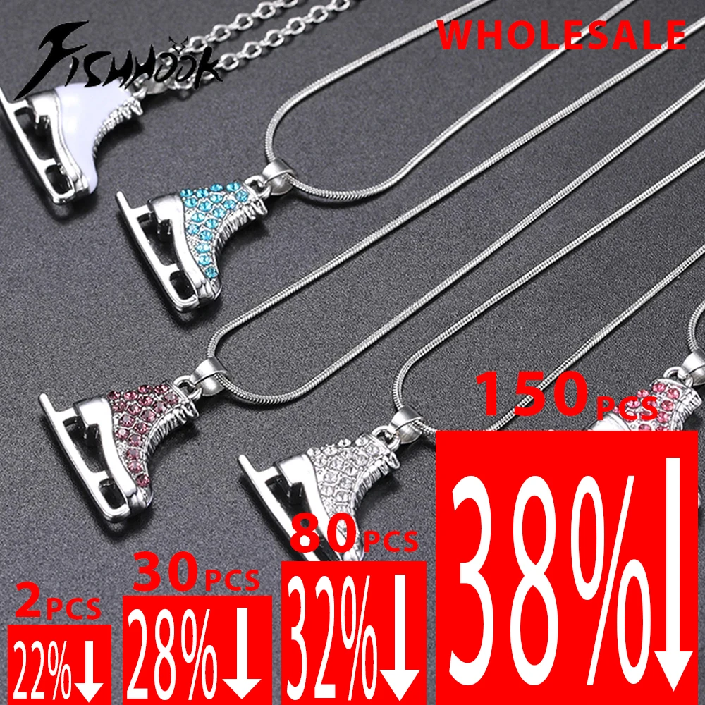 Zircon 3D Ice Skate Shoe Necklace White Enamel Luxury Blue Pink Crystal Pendant Gift For Men Women Girl Wholesal Jewelry