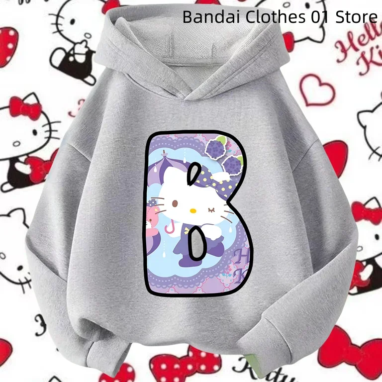 

Hello Kitty Grey Hoodie Sets Birthday Lucky Letters Children's Clothing Girls And Boys Harajuku Pattern Hoodie Baby Casual