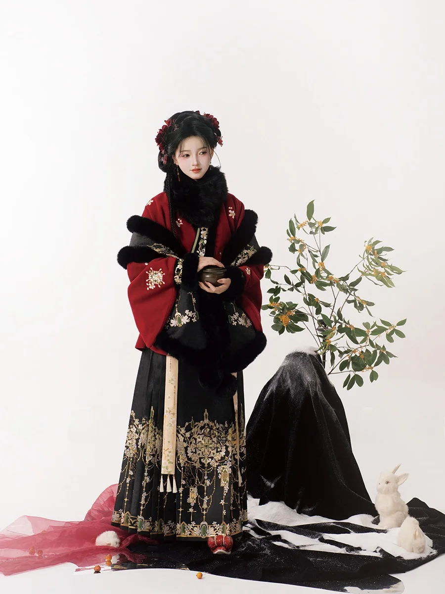 New Year Celebration  Costume Traditional Chinese Hanfu Women's Fashion Ming Dynasty Style Ma Face Skirt Festive Outfit