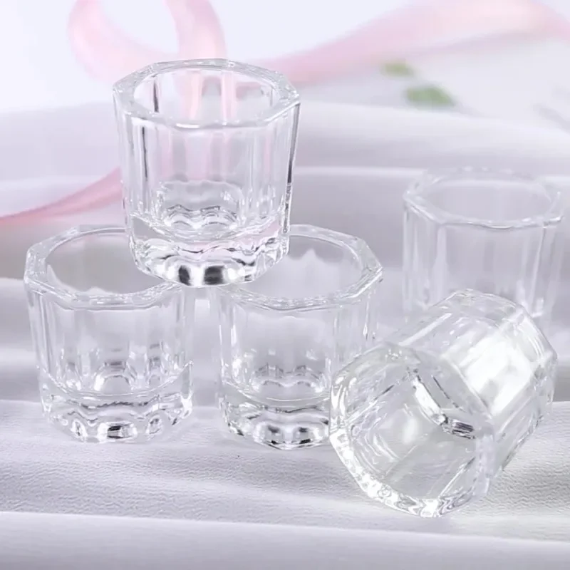 زجاج كريستال صغير واضح أكريليك صغير مثمن مسحوق كوب أظافر سائل فرشاة أظافر أدوات تنظيف وعاء خلط الطاقة السائلة جديد