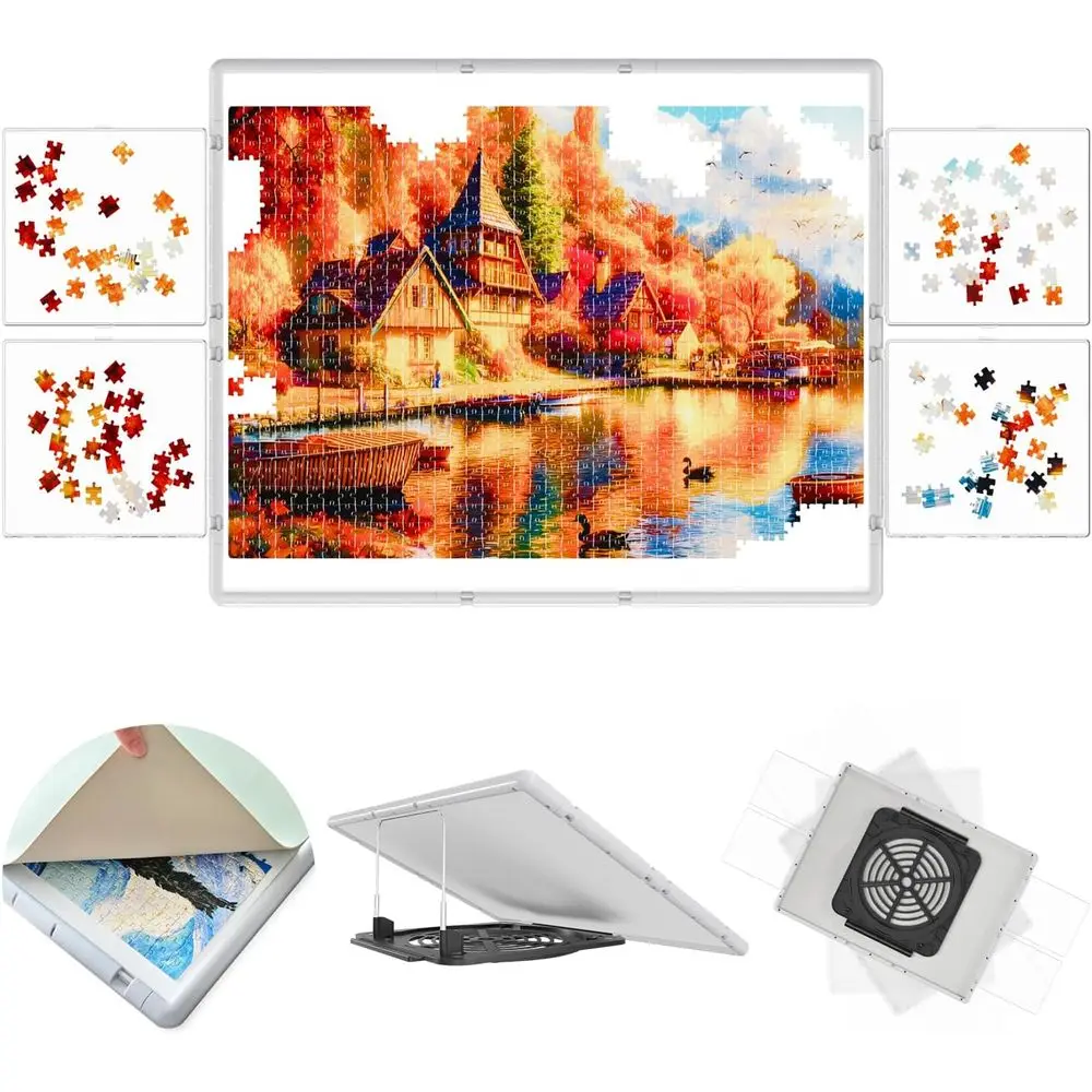 

Пазл-стол 3-в-1 на 1500 элементов, портативный, двусторонний, с вращающейся пластиковой подставкой и крышкой