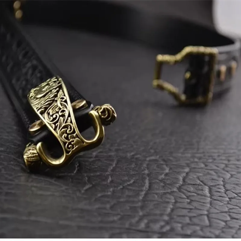 Brass Cavalry Belt cow genuine leather luxury strap male belts for men for Men DIY Waistband Jeans Leather Craft