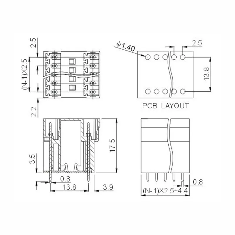 100PIN Green 2.5mm DG15EDGVH PCB TERMINAL BlOCKS 2P-24P PLUG-IN MCDV0.5/-G1-2.5 ECHB250V PHOENIX CONTACT ECHB250V