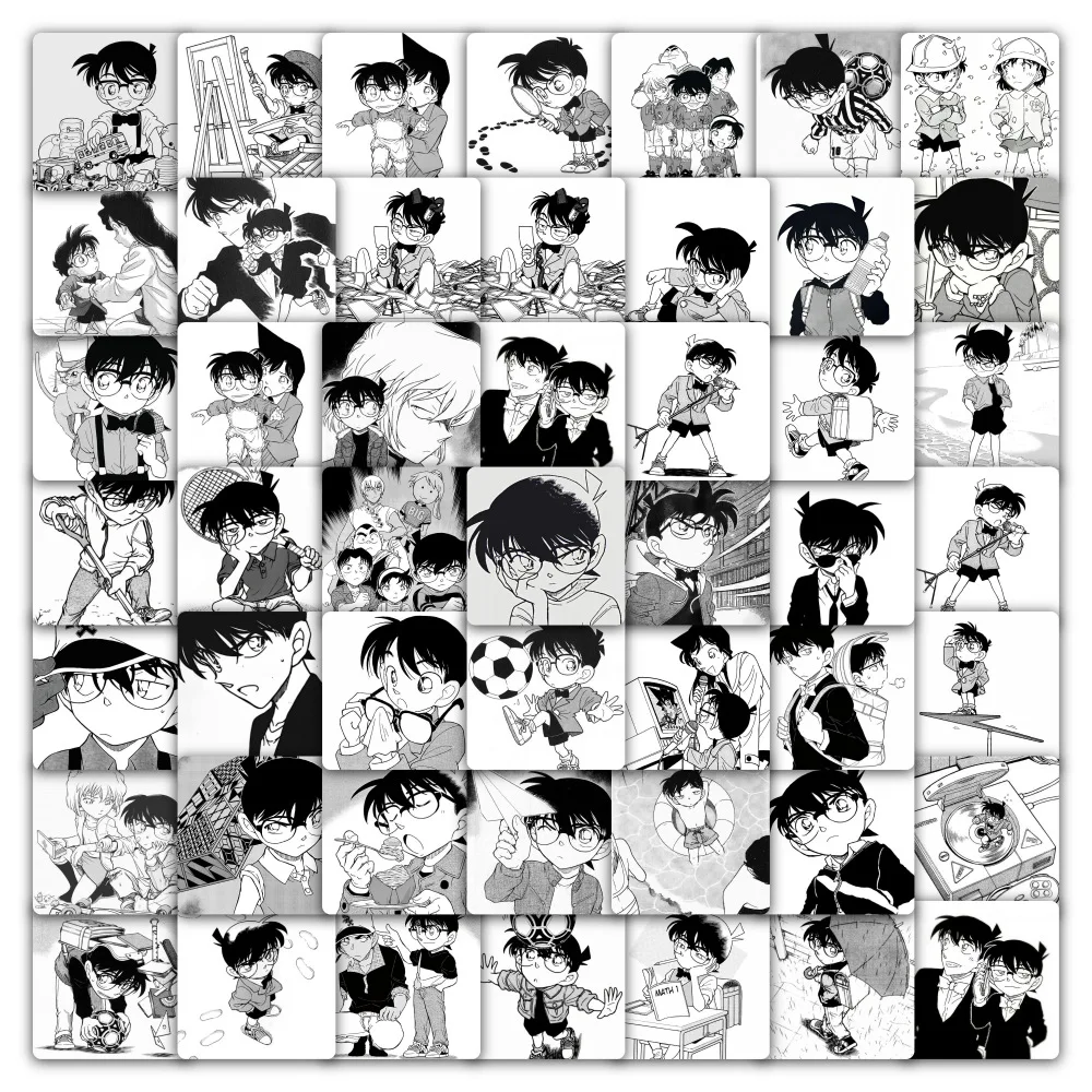 50pcs Black and White Detective Conan Cartoon Mobile Phone Cup Notebook Waterproof Decorative Stickers Supplies