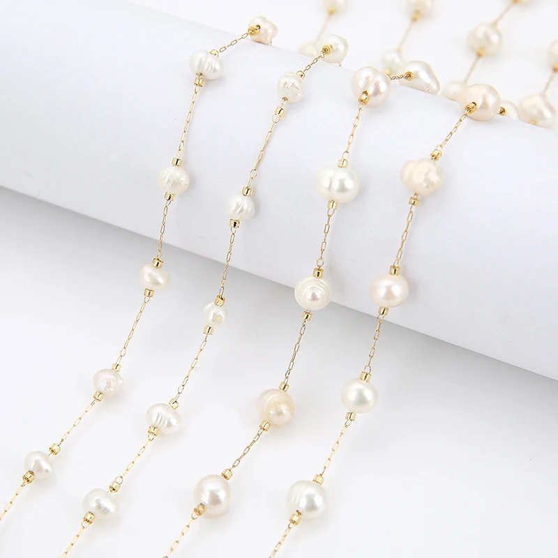 1 Meter Stainless Steel Real Natural Pearl Beaded Chains DIY Necklaces Bracelets Findings Supplies Jewelry Making Accessories