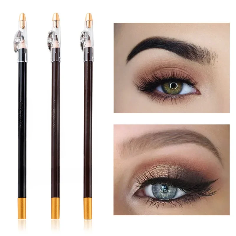 

024 Multi-functional eyebrow pencil with sharpener wooden pole for easy coloring waterproof anti-sweat tattoo cosmetics