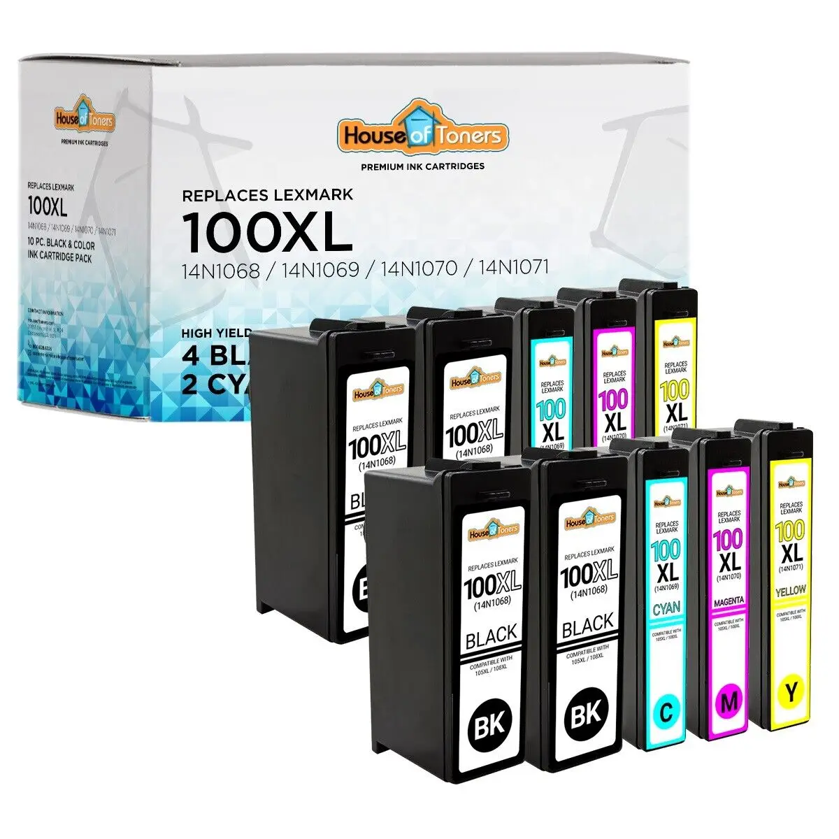 10 PK 100XL Black & Color Ink for Lexmark 14N1068 14N1069 14N1070 14N1071