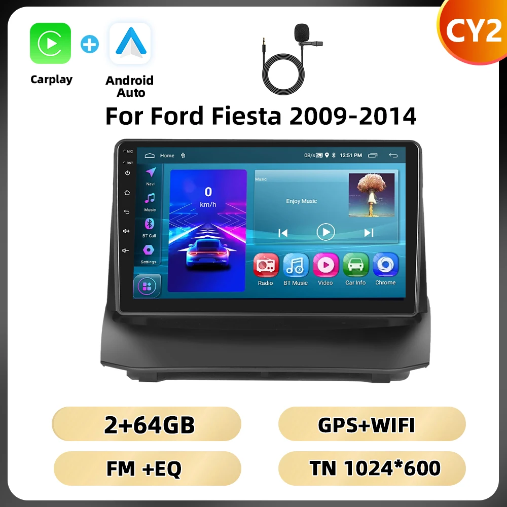 Podofo 2din 8Core Autoradio Voor Ford Fiesta 2009-2014 Multimediaspeler Gps Navigatie Wifi 4G Carplay Android Autoradio - afbeelding 1