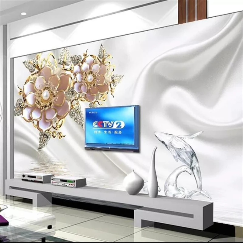 

Custom wallpaper 3d photo murals white flower jewelry dolphin TV background wall papers home decor papel de parede 3d wallpaper