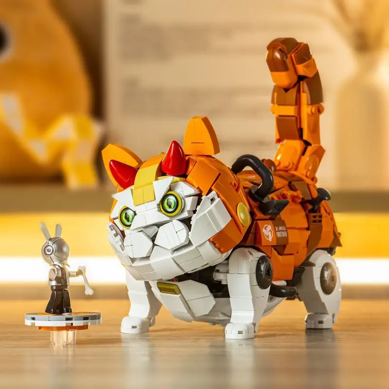 

Creative Animal Mechanical Pets Ginger Cat Building Blocks Model MOC DIY Mini Bricks Figure Assembly Toys for Home Decoration