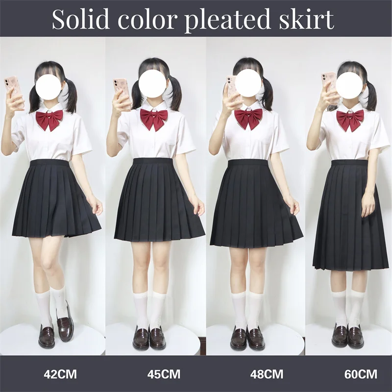 

Japanese School Uniforms Girls Skirt Solid Color Pleated JK Suit Short/Middle/Long Many Length Preppy Style Student A-line Skirt