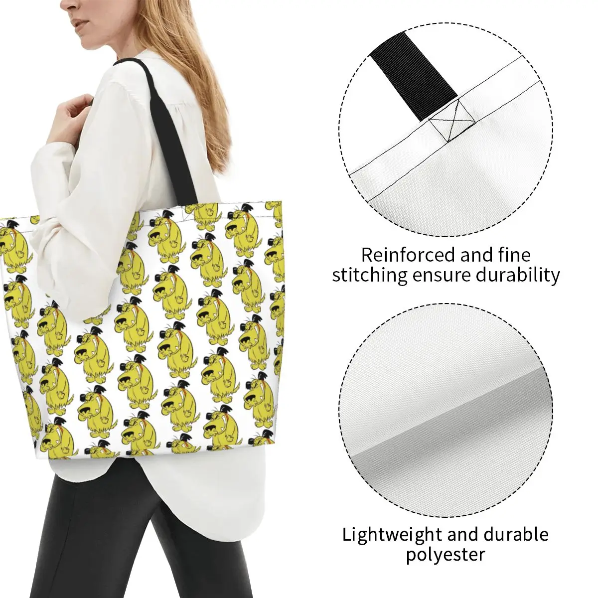 Muttleys Laughings Classic Wackys Racess Cartoon Dog Shopping Tote Bag Canvas Shoulder Bags Shopper Grocery Handbag for Women