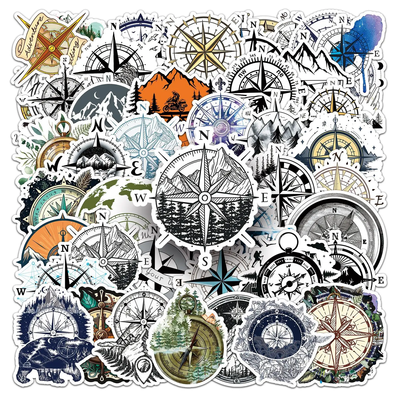 50 STKS Kompas Stickers Cartoon Retro Stijl DIY Decoratieve Water Cup Skateboard Gitaar iPad Waterdichte Stickers Kinderen Speelgoed