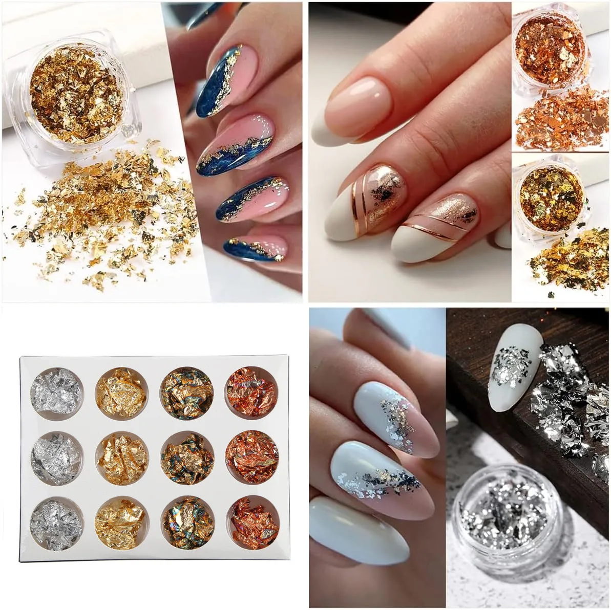 Holographic Nail Glitter Foils , 12PCS Sparkly Ultra-Thin Aluminum Foil Nail Art Flakes Design, Laser Nail Sequins DIY