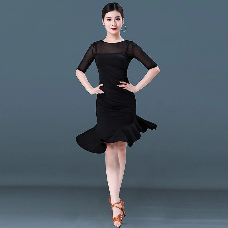 Transparent Line Dance Skirt Black Latin Dance Practice Clothing Long Dresses for Women Costumes for Girls 2024 Skirts Wear Suit