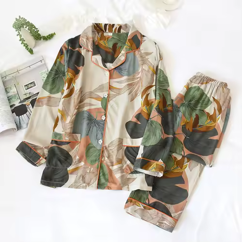 Spring / Summer New 100% viscose long-sleeved trousers ladies pajamas suit 3XL plus size long Sleepwear women's home Nightwear - Image 14