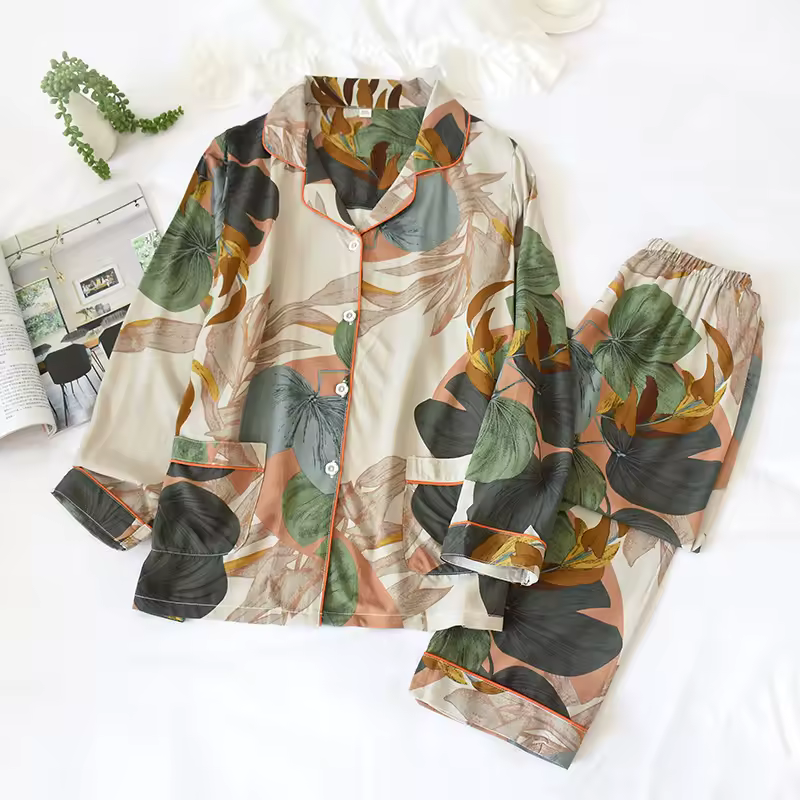 Spring / Summer New 100% viscose long-sleeved trousers ladies pajamas suit 3XL plus size long Sleepwear women's home Nightwear - Image 14