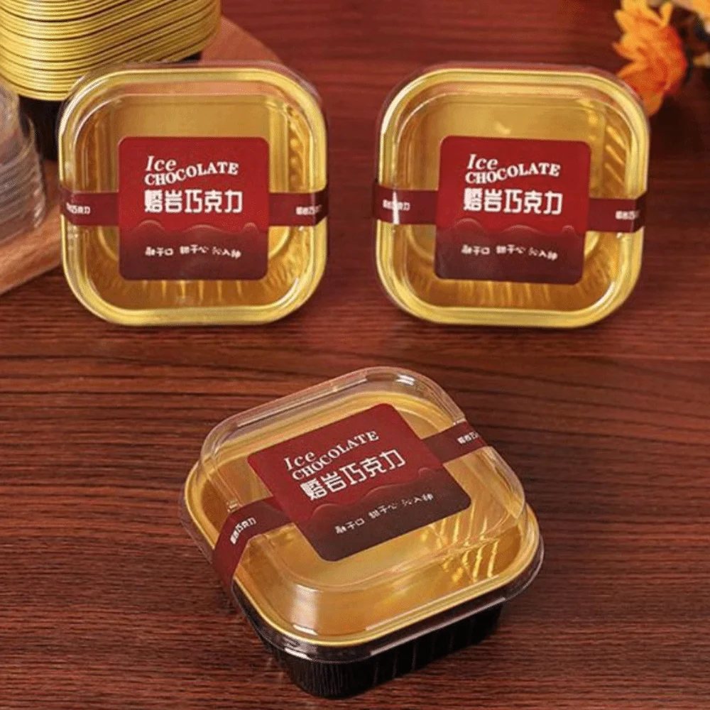 

with Transparent Lids Black Gold Cake Cups Oil-proof No Leakage Dessert Packaging Boxes Aluminum Foil Reusable for 100pcs