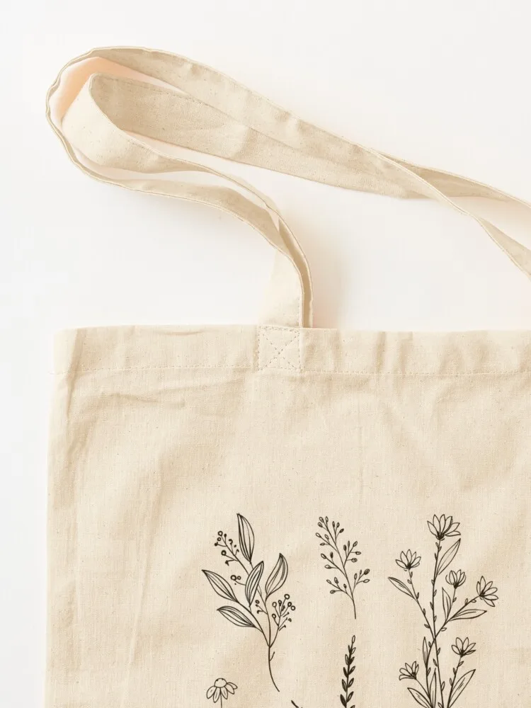 Handdrawn Wildflower Stickers Tote Bag shoping bag Canvas shoulder bag Large bags for women Gift Canvas Tote